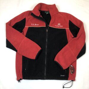 LL Bean Mens Sunday River Ski Resort Black & Red Fleece Full Zip  Jacket Medium